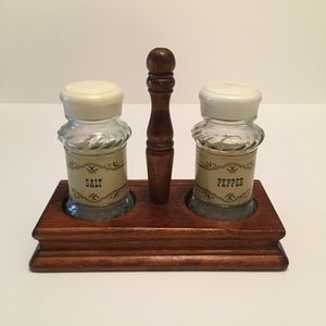 Vintage Wooden Sat and Pepper Shaker Holder Set